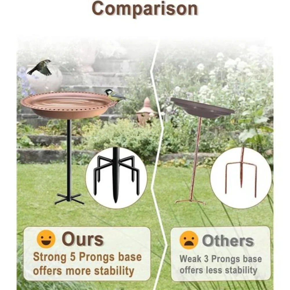 Upgraded 5-Prong Base Bird Bath with Metal Stake, Detachable Decoration Bowl Spa